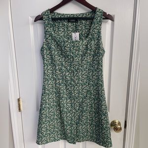 NWT Cider Green Ditsy Mini Dress White Floral Size Med